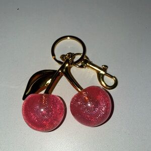 Pink Glitter Cherry Keychain